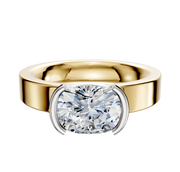 The 14K Two Tone Bezel Half Bezel East/West Classic Flat 4.0mm Engagement Ring features a polished wide band with a prominent center stone set in an elegant two-tone east/west bezel setting.