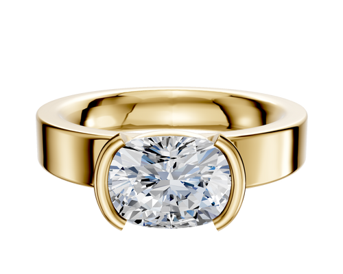 14K Yellow Gold Bezel Half Bezel East/West Classic Flat 4.0mm Engagement Ring