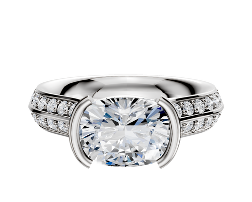 Platinum Bezel Half Bezel East/West Cathedral Knife Edge 1-Row-Pave 2.5mm Engagement Ring