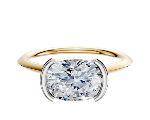 18K Two Tone Bezel Half Bezel East/West Cathedral Knife Edge 1.5mm Engagement Ring