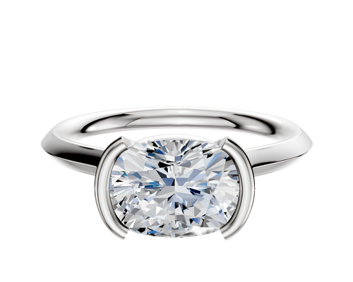 14K White Gold Bezel Half Bezel East/West Cathedral Knife Edge 2.0mm Engagement Ring