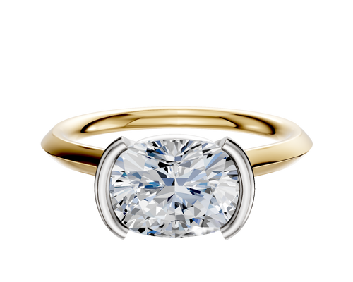 18K Two Tone Bezel Half Bezel East/West Cathedral Knife Edge 2.0mm Engagement Ring