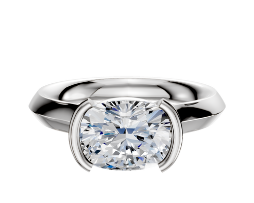 14K White Gold Bezel Half Bezel East/West Cathedral Knife Edge 3.0mm Engagement Ring