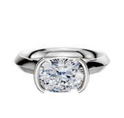 A Platinum Bezel Half Bezel East/West Cathedral Knife Edge 3.0mm Engagement Ring, featuring a modern open-sided setting and displayed against a plain white background.