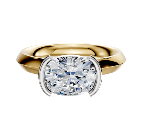 14K Two Tone Bezel Half Bezel East/West Cathedral Knife Edge 3.0mm Engagement Ring