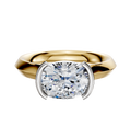 A 14K two-tone engagement ring features a 3.0mm half bezel east/west cathedral knife edge design, displayed on a plain white background.