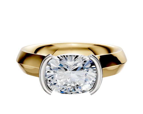 18K Two Tone Bezel Half Bezel East/West Cathedral Knife Edge 4.0mm Engagement Ring