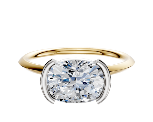 18K Two Tone Bezel Half Bezel East/West Classic Knife Edge 1.5mm Engagement Ring