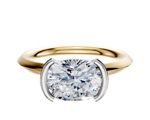 14K Two Tone Bezel Half Bezel East/West Classic Knife Edge 2.0mm Engagement Ring