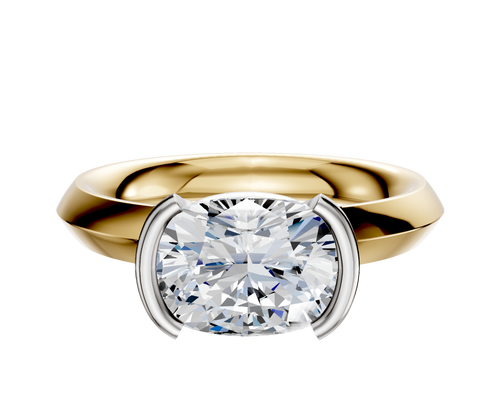 14K Two Tone Bezel Half Bezel East/West Classic Knife Edge 3.0mm Engagement Ring