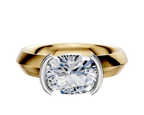 14K Two Tone Bezel Half Bezel East/West Classic Knife Edge 4.0mm Engagement Ring