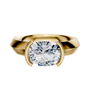 An 18K yellow gold East/West classic knife edge engagement ring with a 4.0mm diamond in a half bezel setting, displayed against a plain white background.