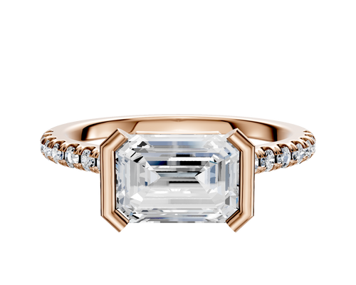 14K Rose Gold Bezel Half Bezel East/West Cathedral Dome 1-Row-Pave 2.5mm Engagement Ring