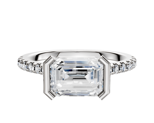 14K Two Tone Bezel Half Bezel East/West Cathedral Dome 1-Row-Pave 2.5mm Engagement Ring