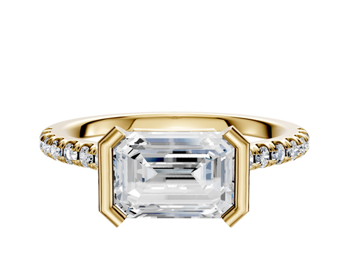 14K Yellow Gold Bezel Half Bezel East/West Cathedral Dome 1-Row-Pave 2.5mm Engagement Ring
