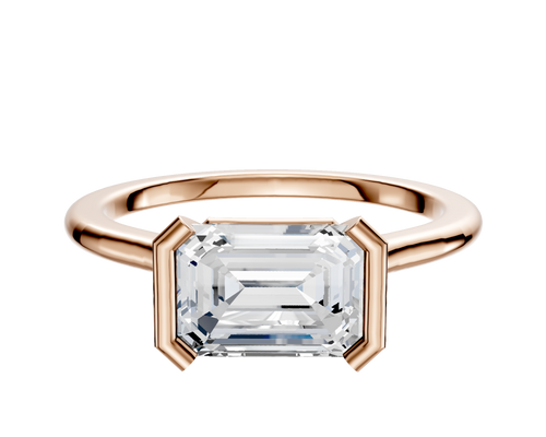 14K Rose Gold Bezel Half Bezel East/West Cathedral Dome 1.5mm Engagement Ring