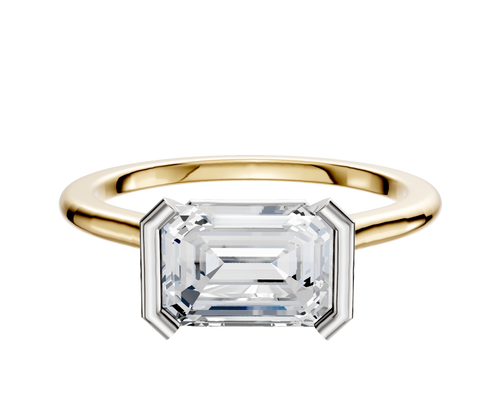 14K Two Tone Bezel Half Bezel East/West Cathedral Dome 1.5mm Engagement Ring
