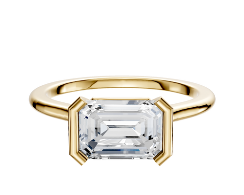 14K Yellow Gold Bezel Half Bezel East/West Cathedral Dome 1.5mm Engagement Ring