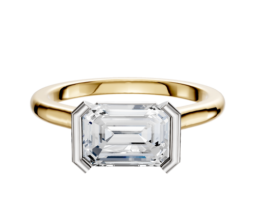 18K Two Tone Bezel Half Bezel East/West Cathedral Dome 2.0mm Engagement Ring
