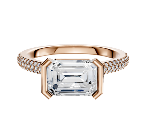 14K Rose Gold Bezel Half Bezel East/West Cathedral Dome 3-Row-Pave 2.0mm Engagement Ring