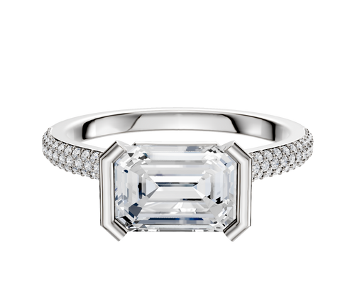 14K White Gold Bezel Half Bezel East/West Cathedral Dome 3-Row-Pave 2.0mm Engagement Ring