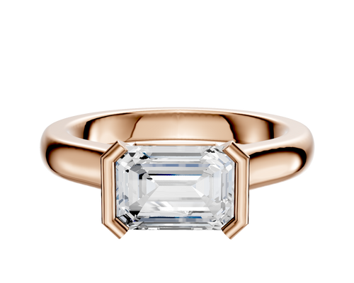 14K Rose Gold Bezel Half Bezel East/West Cathedral Dome 3.0mm Engagement Ring