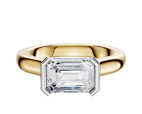 14K Two Tone Bezel Half Bezel East/West Cathedral Dome 3.0mm Engagement Ring
