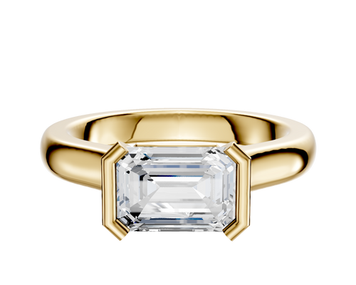 18K Yellow Gold Bezel Half Bezel East/West Cathedral Dome 3.0mm Engagement Ring