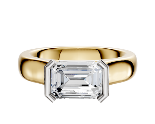 14K Two Tone Bezel Half Bezel East/West Cathedral Dome 4.0mm Engagement Ring