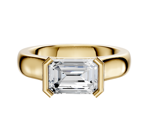 14K Yellow Gold Bezel Half Bezel East/West Cathedral Dome 4.0mm Engagement Ring