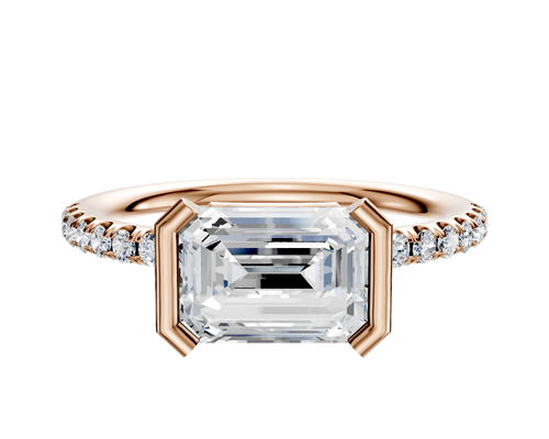 14K Rose Gold Bezel Half Bezel East/West Classic Dome 1-Row-Pave 2.5mm Engagement Ring