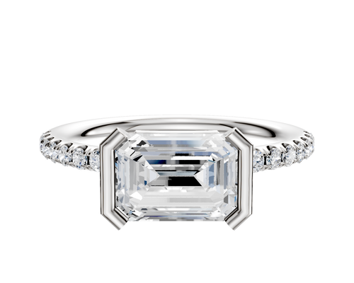 14K White Gold Bezel Half Bezel East/West Classic Dome 1-Row-Pave 2.5mm Engagement Ring