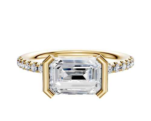 18K Yellow Gold Bezel Half Bezel East/West Classic Dome 1-Row-Pave 2.5mm Engagement Ring