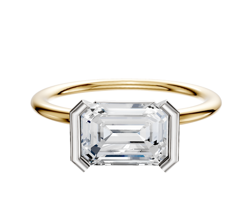 14K Two Tone Bezel Half Bezel East/West Classic Dome 1.5mm Engagement Ring