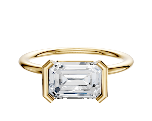 18K Yellow Gold Bezel Half Bezel East/West Classic Dome 1.5mm Engagement Ring