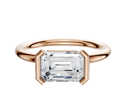 14K Rose Gold Bezel Half Bezel East/West Classic Dome 2.0mm Engagement Ring