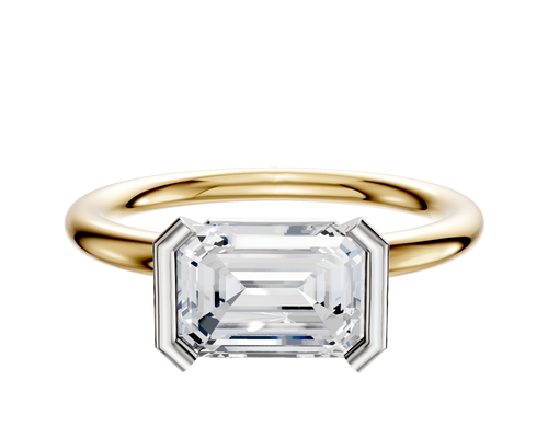 14K Two Tone Bezel Half Bezel East/West Classic Dome 2.0mm Engagement Ring