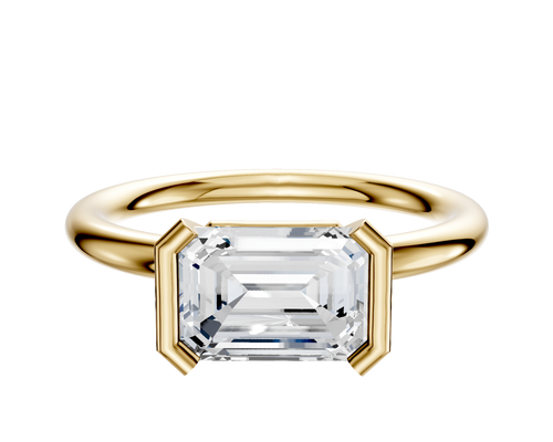18K Yellow Gold Bezel Half Bezel East/West Classic Dome 2.0mm Engagement Ring
