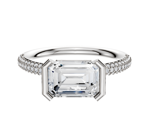 18K Two Tone Bezel Half Bezel East/West Classic Dome 3-Row-Pave 2.0mm Engagement Ring