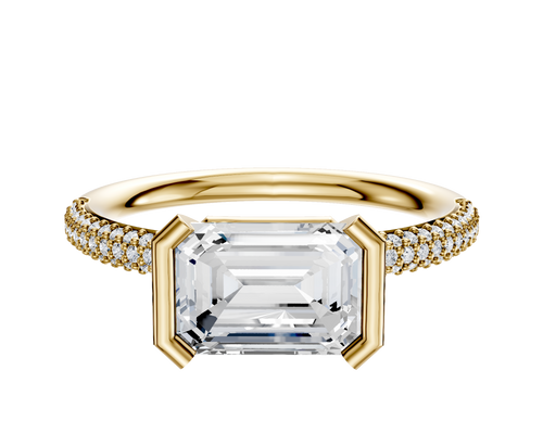 14K Yellow Gold Bezel Half Bezel East/West Classic Dome 3-Row-Pave 2.0mm Engagement Ring