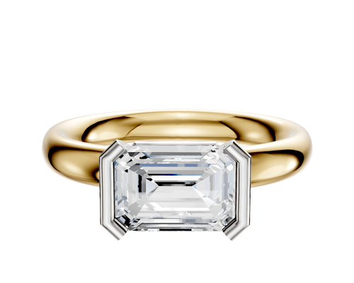 18K Two Tone Bezel Half Bezel East/West Classic Dome 3.0mm Engagement Ring