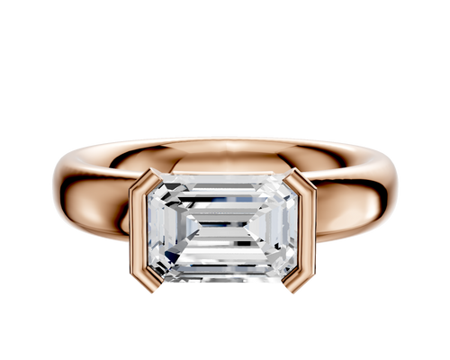 18K Rose Gold Bezel Half Bezel East/West Classic Dome 4.0mm Engagement Ring