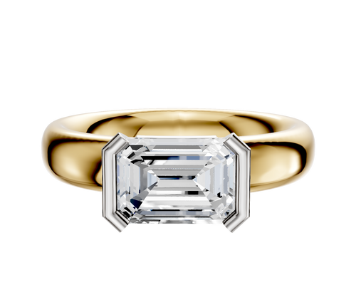 14K Two Tone Bezel Half Bezel East/West Classic Dome 4.0mm Engagement Ring