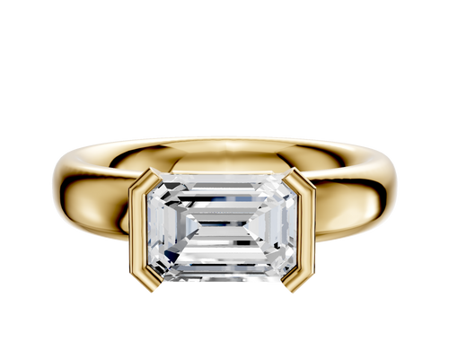 14K Yellow Gold Bezel Half Bezel East/West Classic Dome 4.0mm Engagement Ring