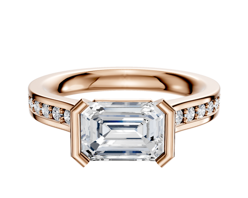 14K Rose Gold Bezel Half Bezel East/West Cathedral Flat 1-Row-Pave 2.5mm Engagement Ring