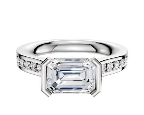 18K White Gold Bezel Half Bezel East/West Cathedral Flat 1-Row-Pave 2.5mm Engagement Ring