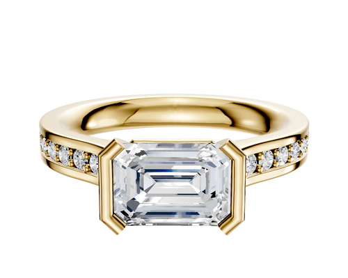 18K Yellow Gold Bezel Half Bezel East/West Cathedral Flat 1-Row-Pave 2.5mm Engagement Ring