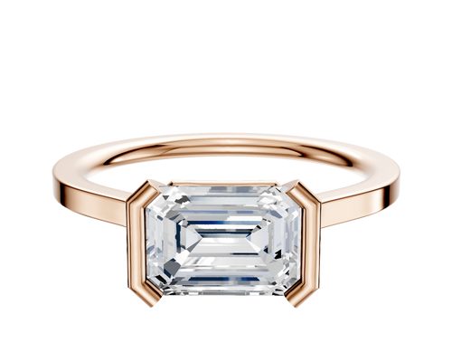 14K Rose Gold Bezel Half Bezel East/West Cathedral Flat 1.5mm Engagement Ring