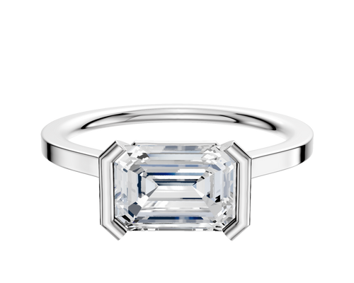 18K White Gold Bezel Half Bezel East/West Cathedral Flat 1.5mm Engagement Ring
