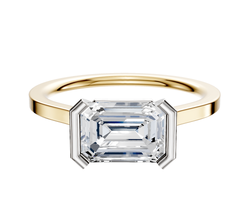 18K Two Tone Bezel Half Bezel East/West Cathedral Flat 1.5mm Engagement Ring